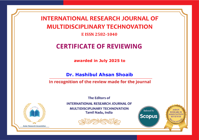Certificate of Reviewing at the Asian Research Association (IRJMT)